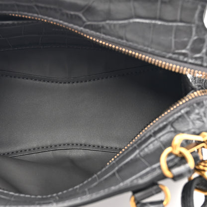 Balenciaga Shiny Supple Calfskin Crocodile Embossed Neo Classic Gold Hardware Mini City Black 5 of 13