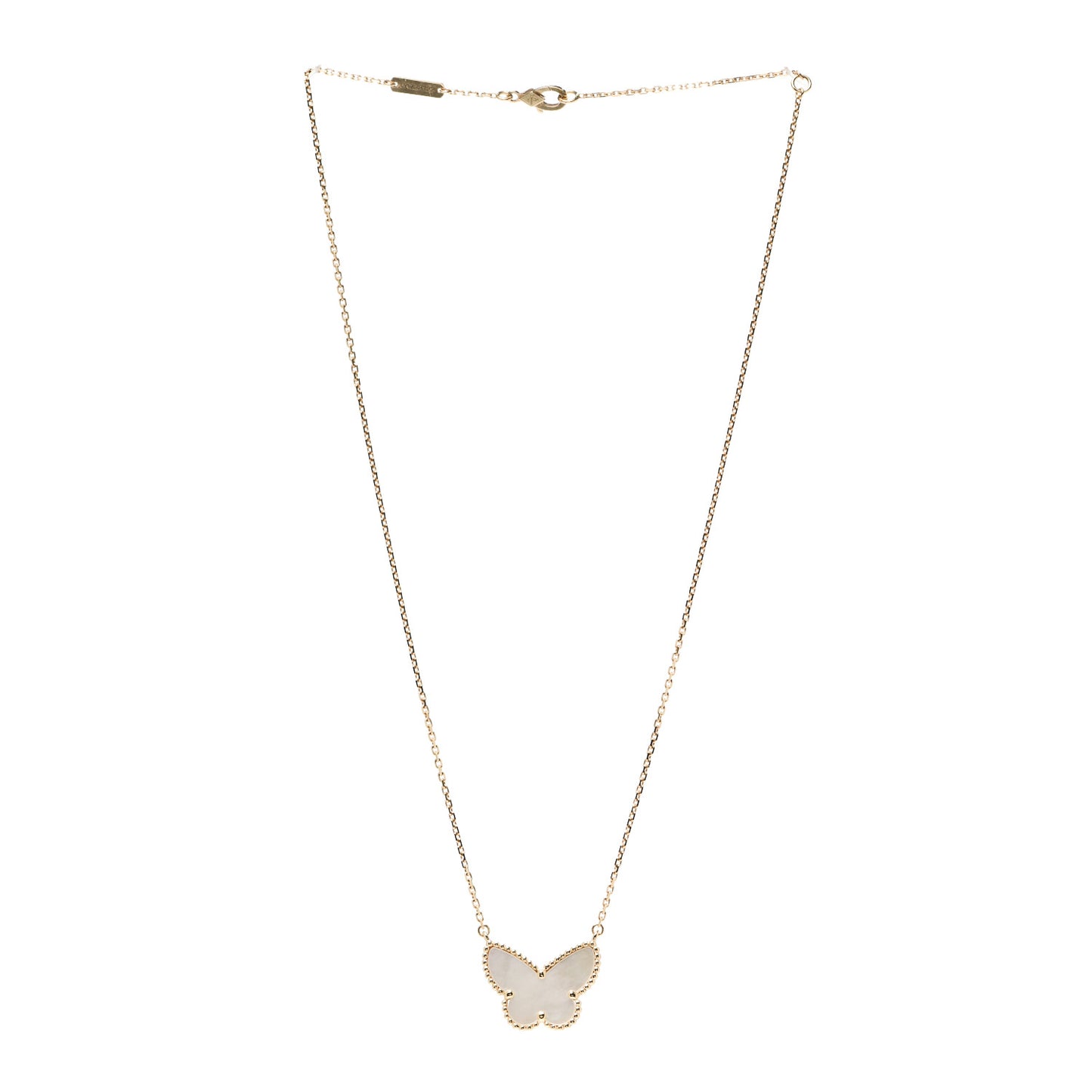 18K Yellow Gold Mother of Pearl Lucky Alhambra Butterfly Pendant Necklace