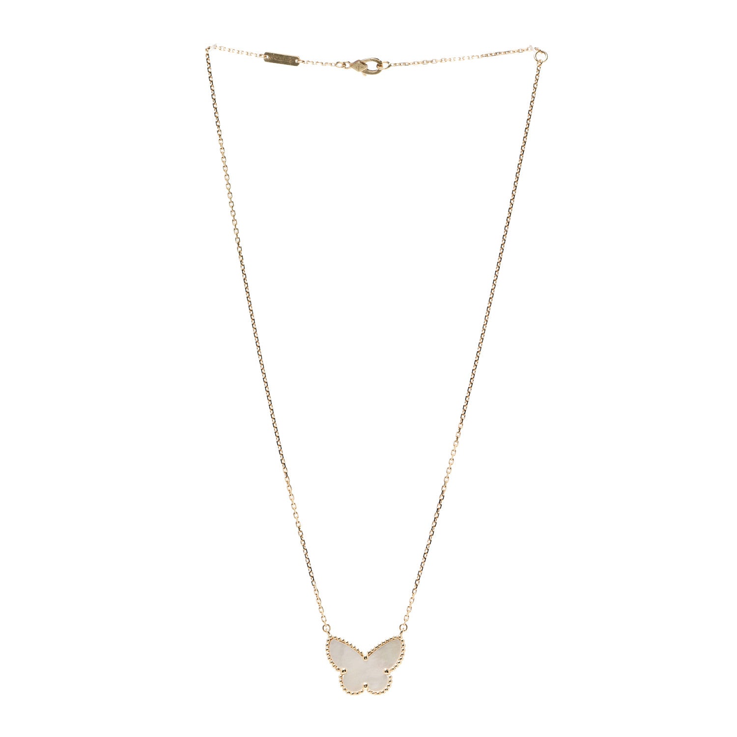 Van Cleef & Arpels 18K Yellow Gold Mother of Pearl Lucky Alhambra Butterfly Pendant Necklace 3 of 6