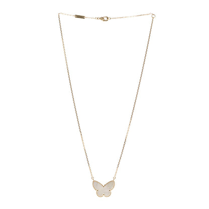 Van Cleef & Arpels 18K Yellow Gold Mother of Pearl Lucky Alhambra Butterfly Pendant Necklace 3 of 6
