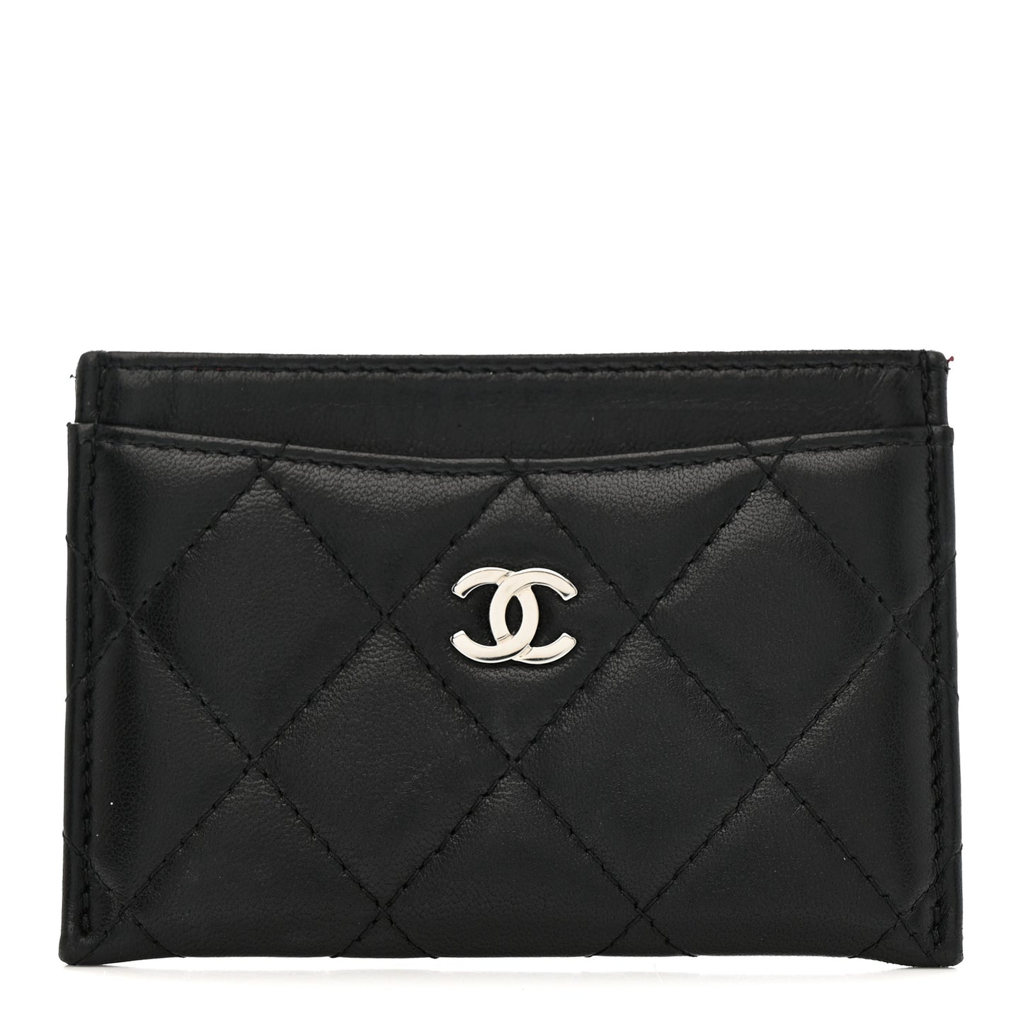 Lambskin Quilted Card Holder Black