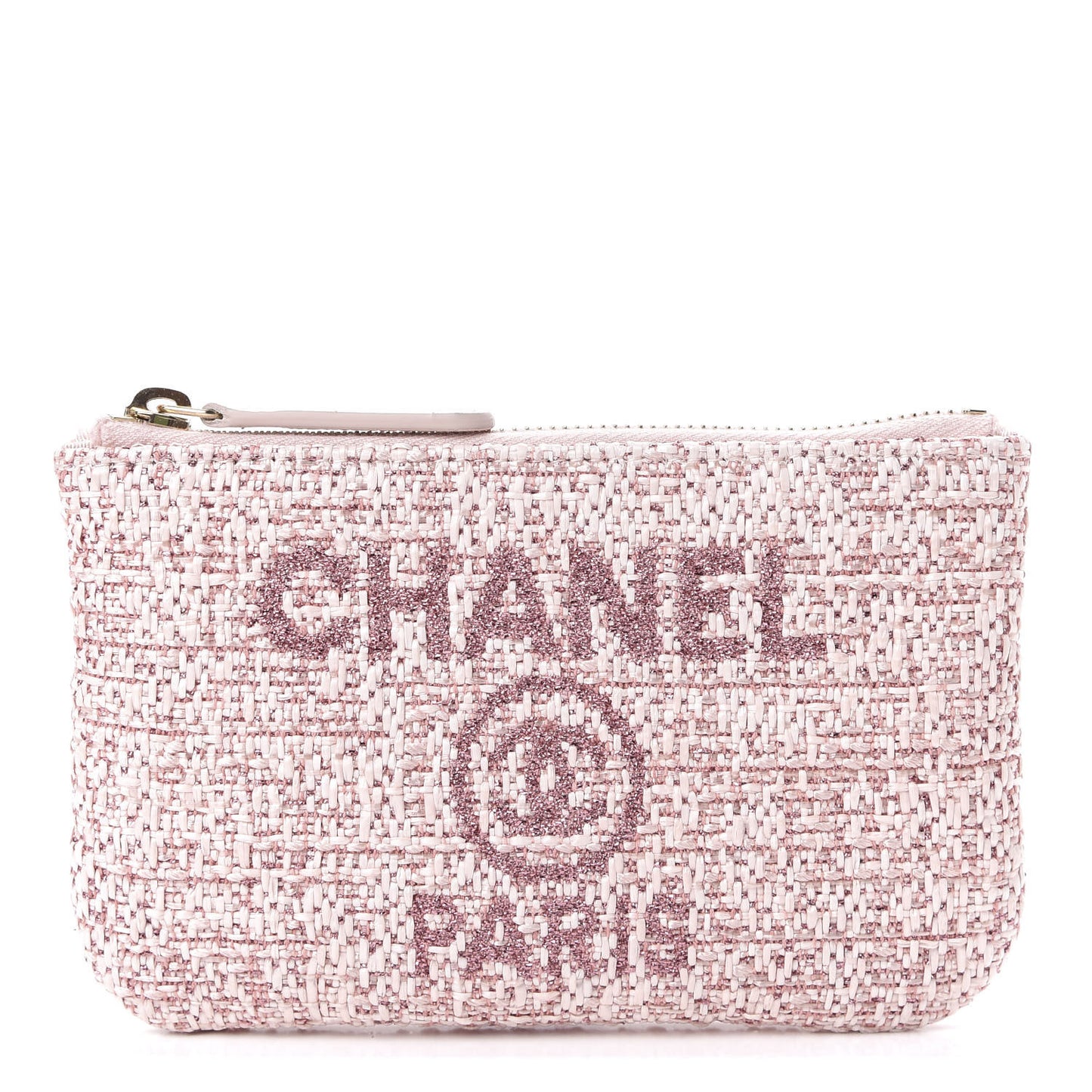 Woven Straw Raffia Deauville Cosmetic Pouch Pink