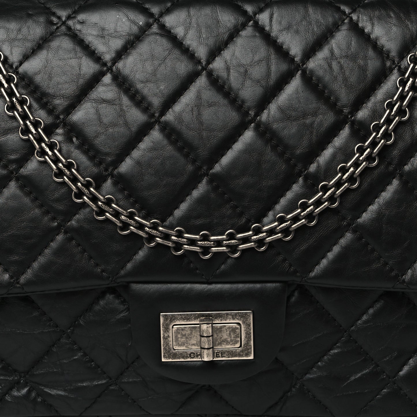 Aged Calfskin Quilted 2.55 Reissue 227 Flap Black