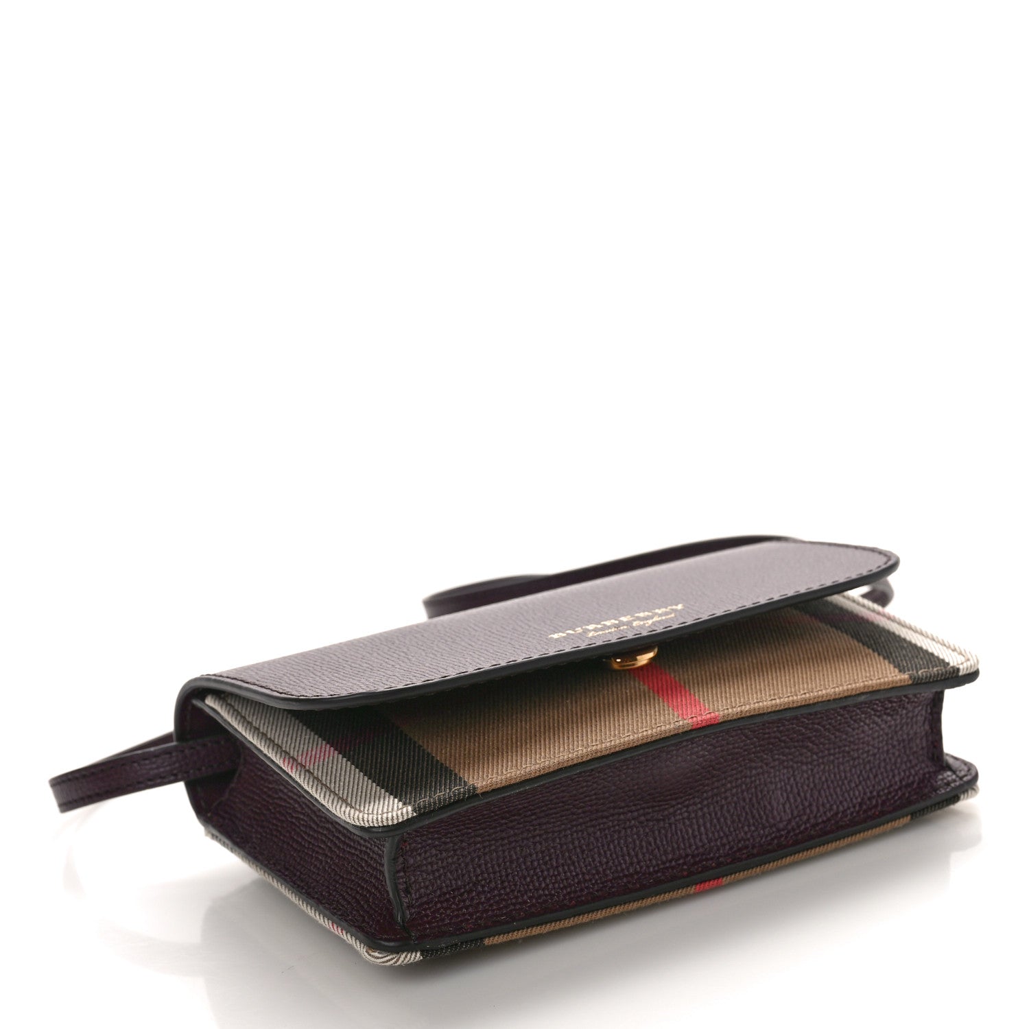 Burberry Grained Calfskin House Check Tartan Mix Hampshire Wallet On Chain Burgundy 4 of 9