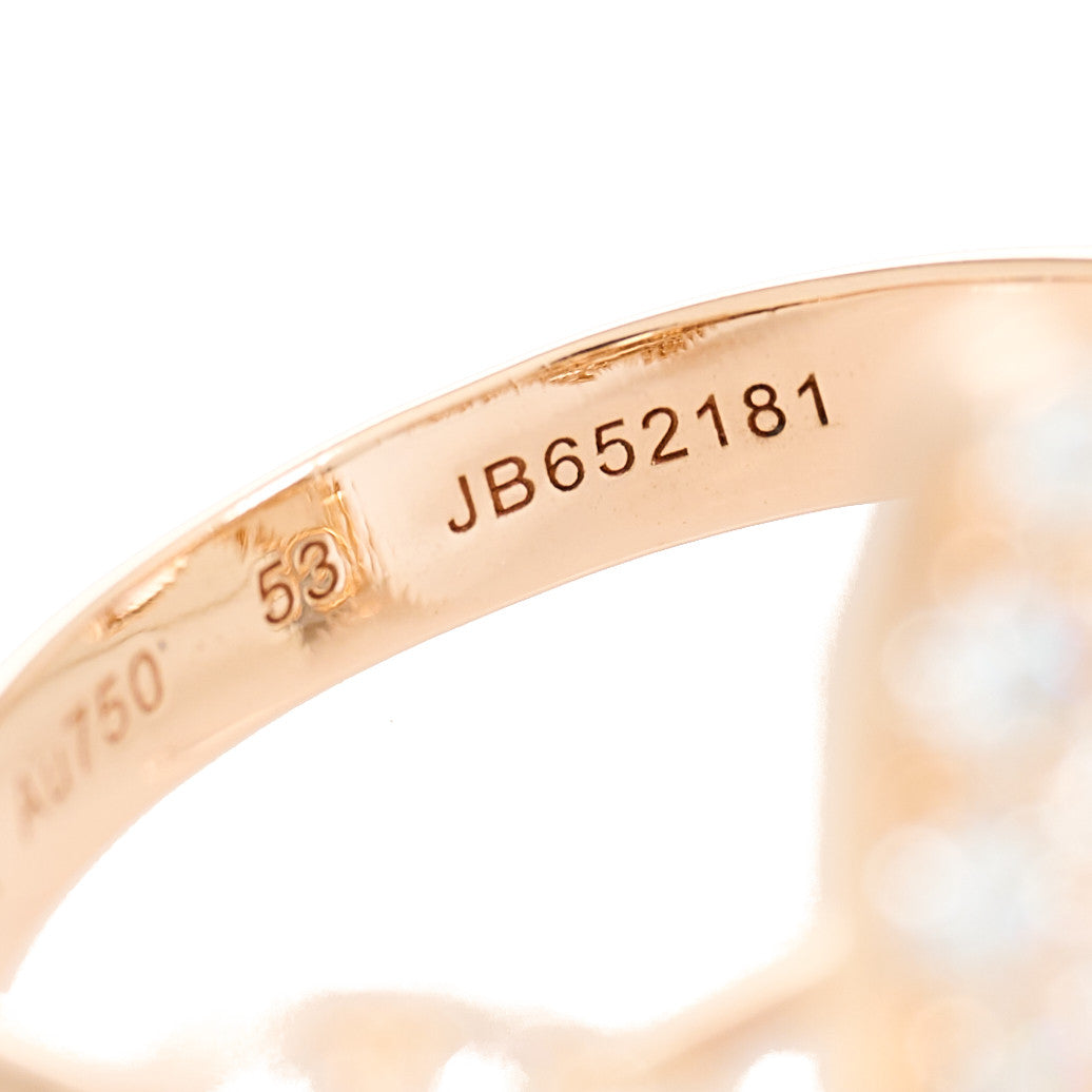 18K Rose Gold Diamond Mother of Pearl Two Butterfly Between The Finger Ring 53 6.5