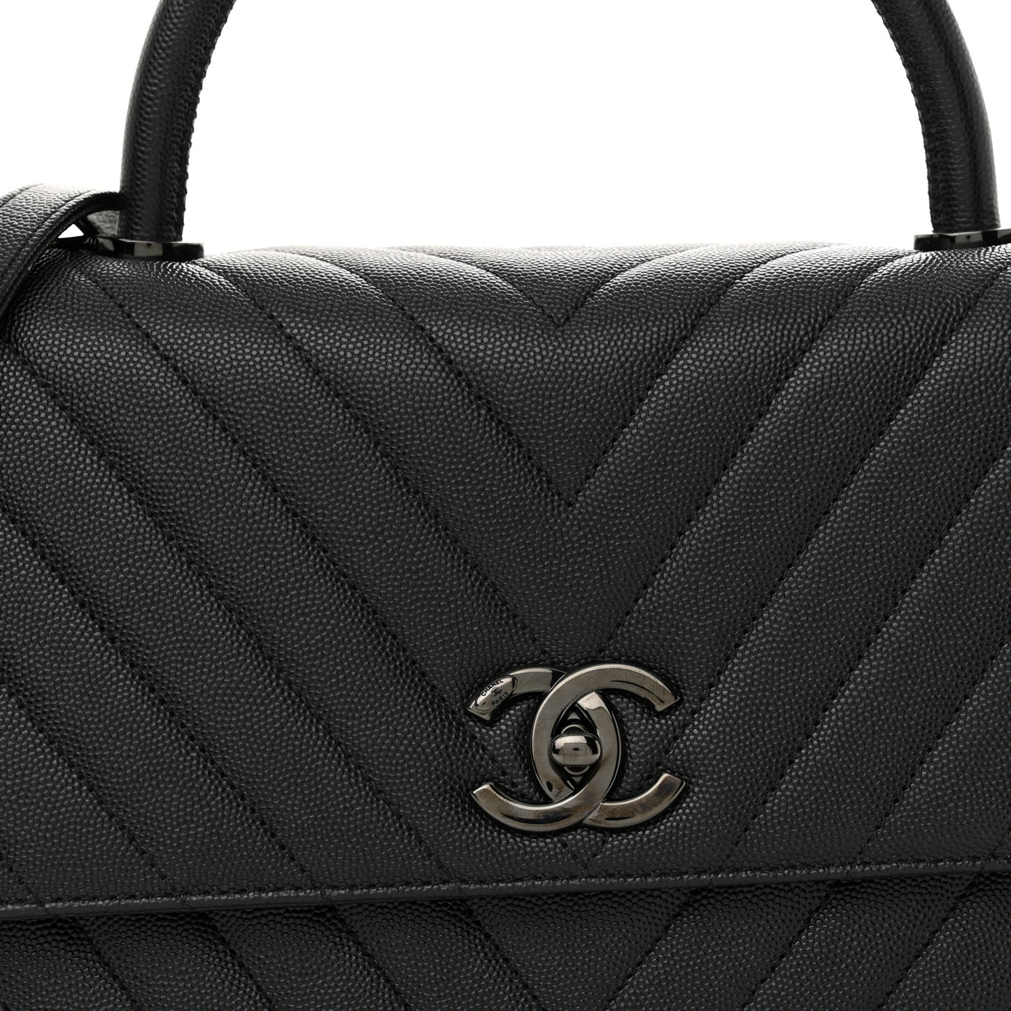 Caviar Chevron Quilted Small Coco Handle Flap So Black