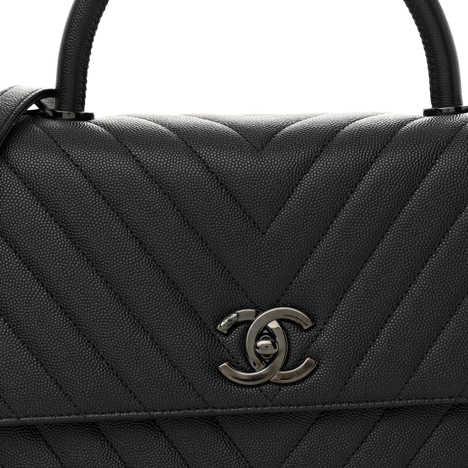 Chanel Caviar Chevron Quilted Small Coco Handle Flap So Black 7 of 9