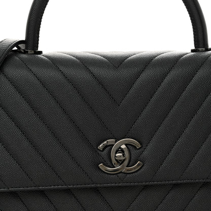 Chanel Caviar Chevron Quilted Small Coco Handle Flap So Black 7 of 9