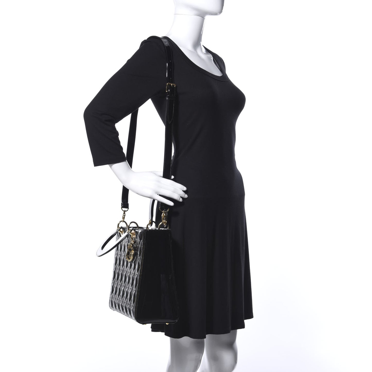 Patent Cannage Large Lady Dior Black