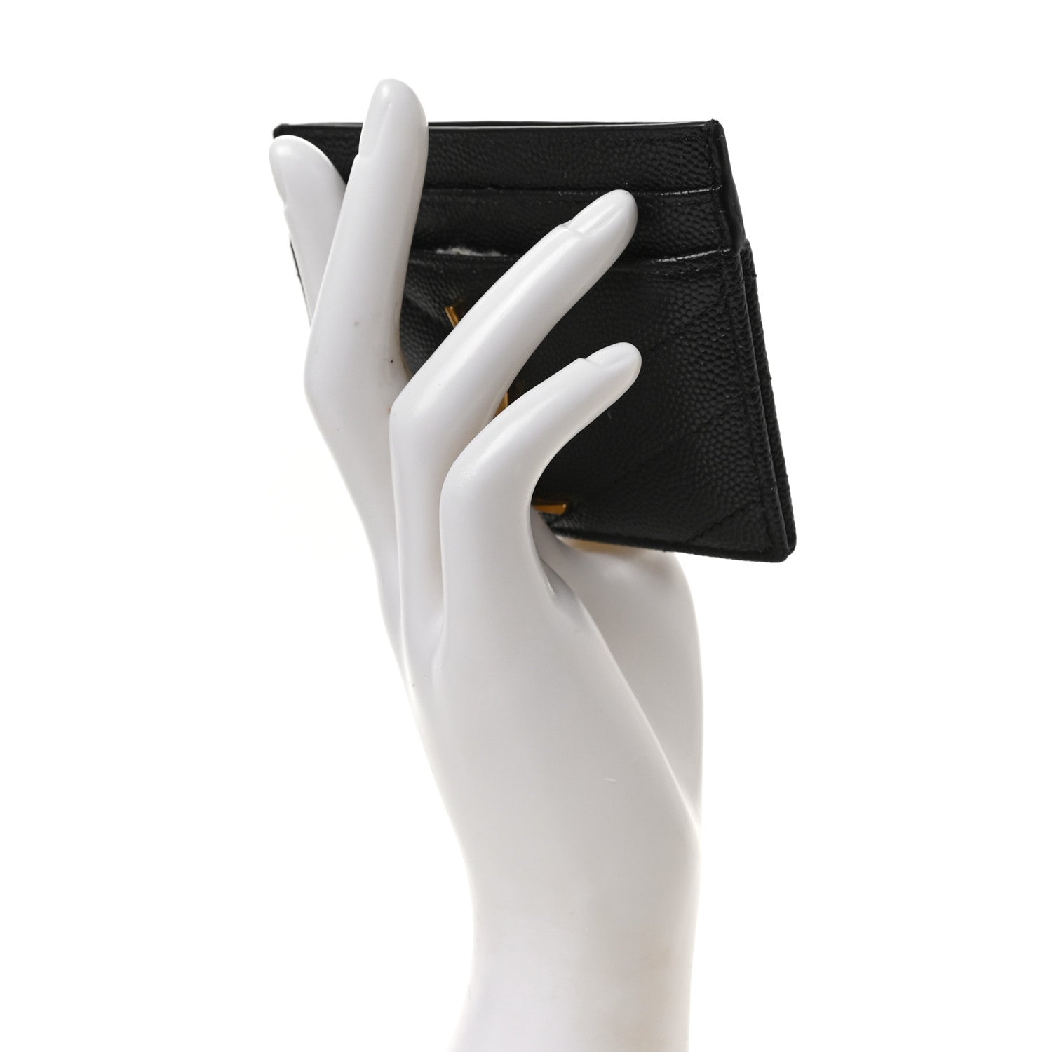 Saint Laurent Grain De Poudre Matelasse Chevron Monogram Credit Card Case Black 2 of 7