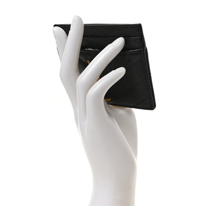 Saint Laurent Grain De Poudre Matelasse Chevron Monogram Credit Card Case Black 2 of 7