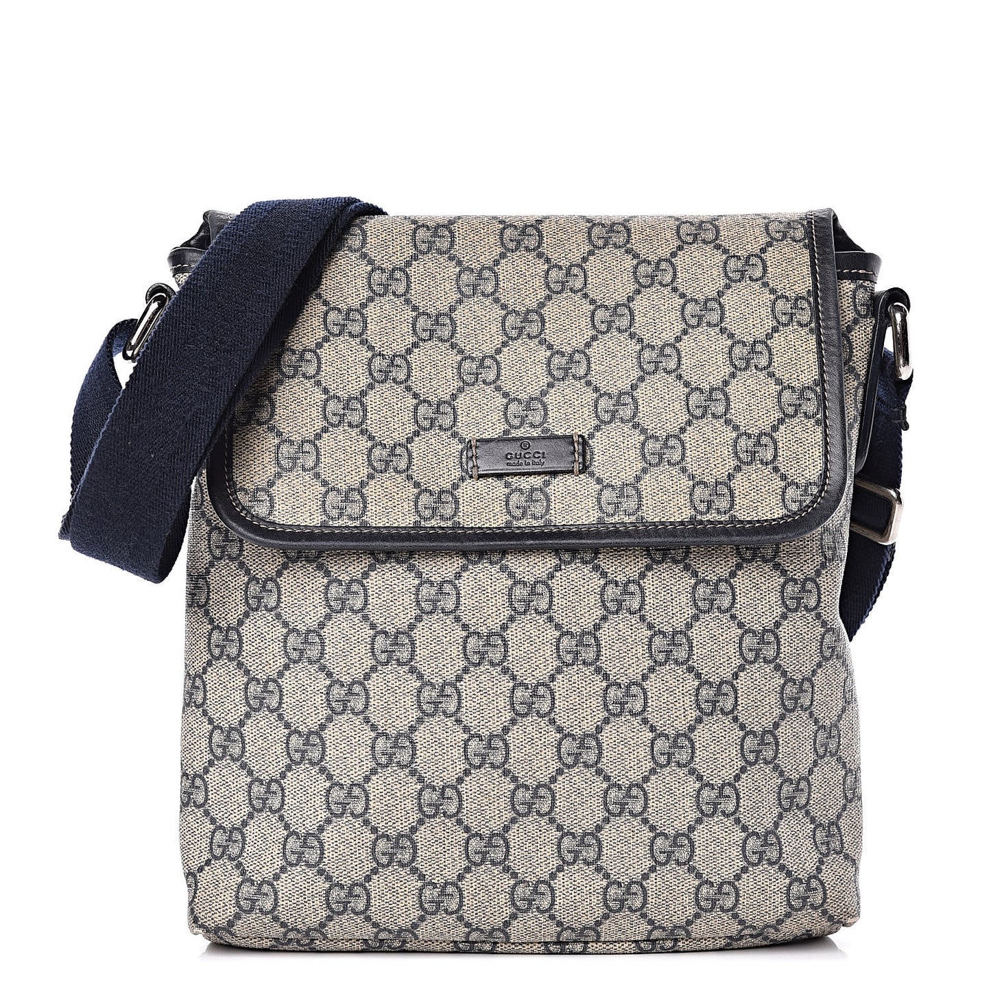 GG Plus Monogram Sellieria Calfskin Small Flap Messenger Bag Beige Blue