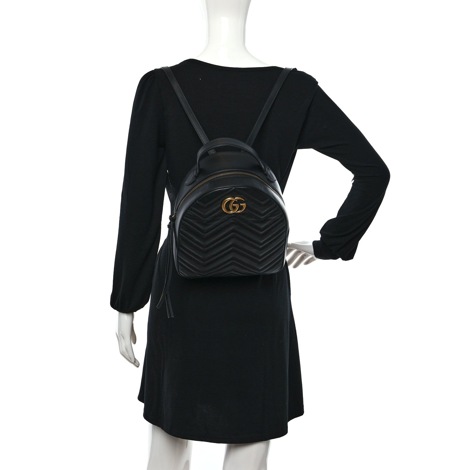 Gucci Calfskin Matelasse GG Marmont Dome Backpack Black 2 of 9