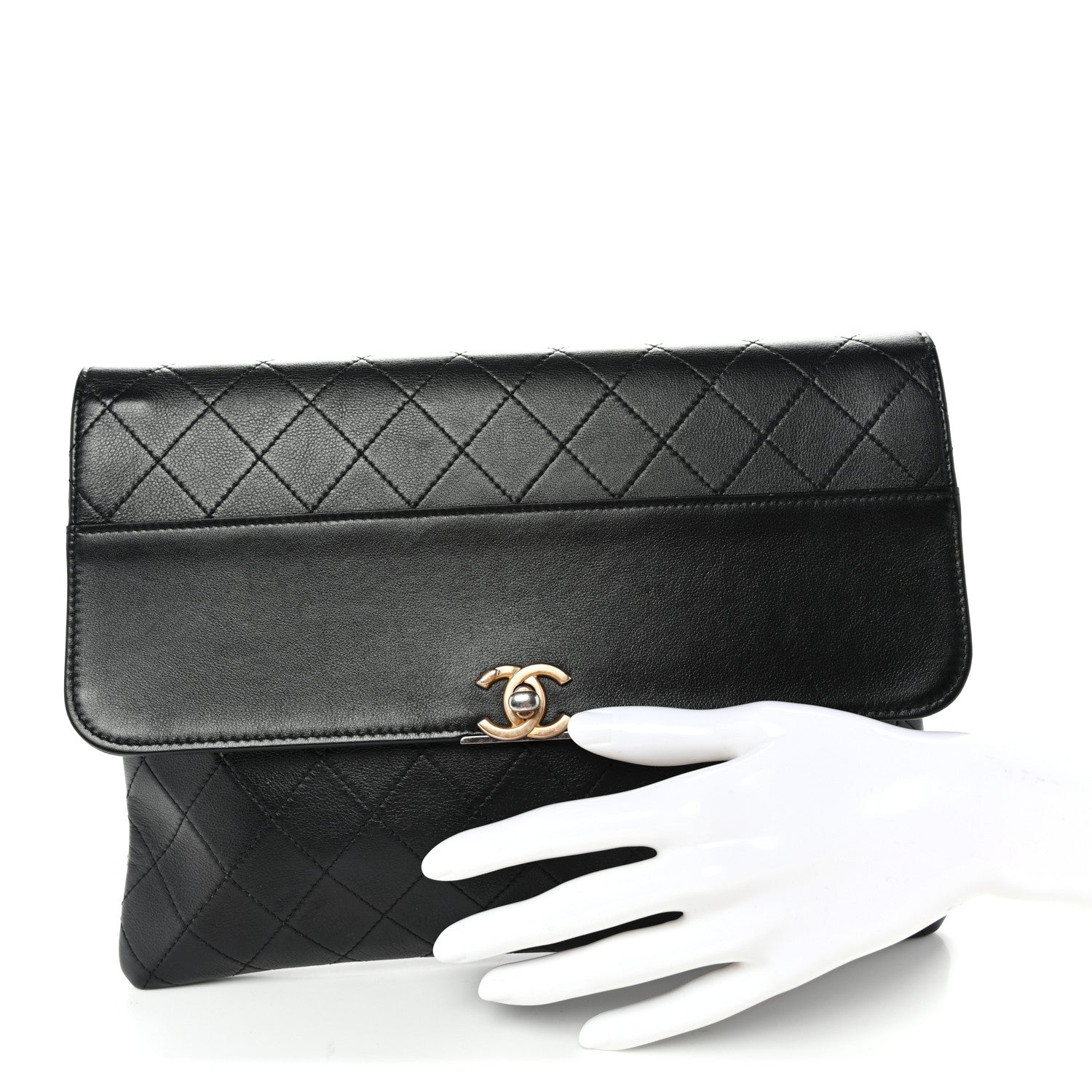 Chanel Lambskin Quilted Sleek And Chic Clutch Black Black 2 of 11