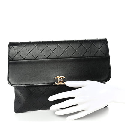 Chanel Lambskin Quilted Sleek And Chic Clutch Black Black 2 of 11