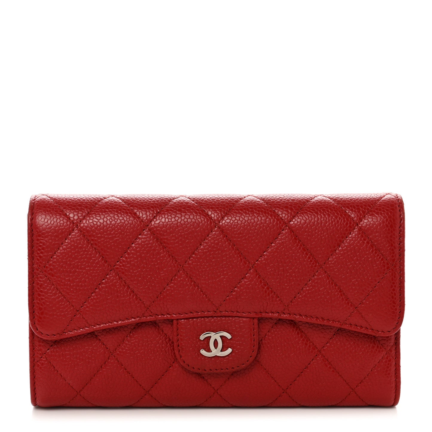 Caviar Quilted Long Flap Wallet Dark Red
