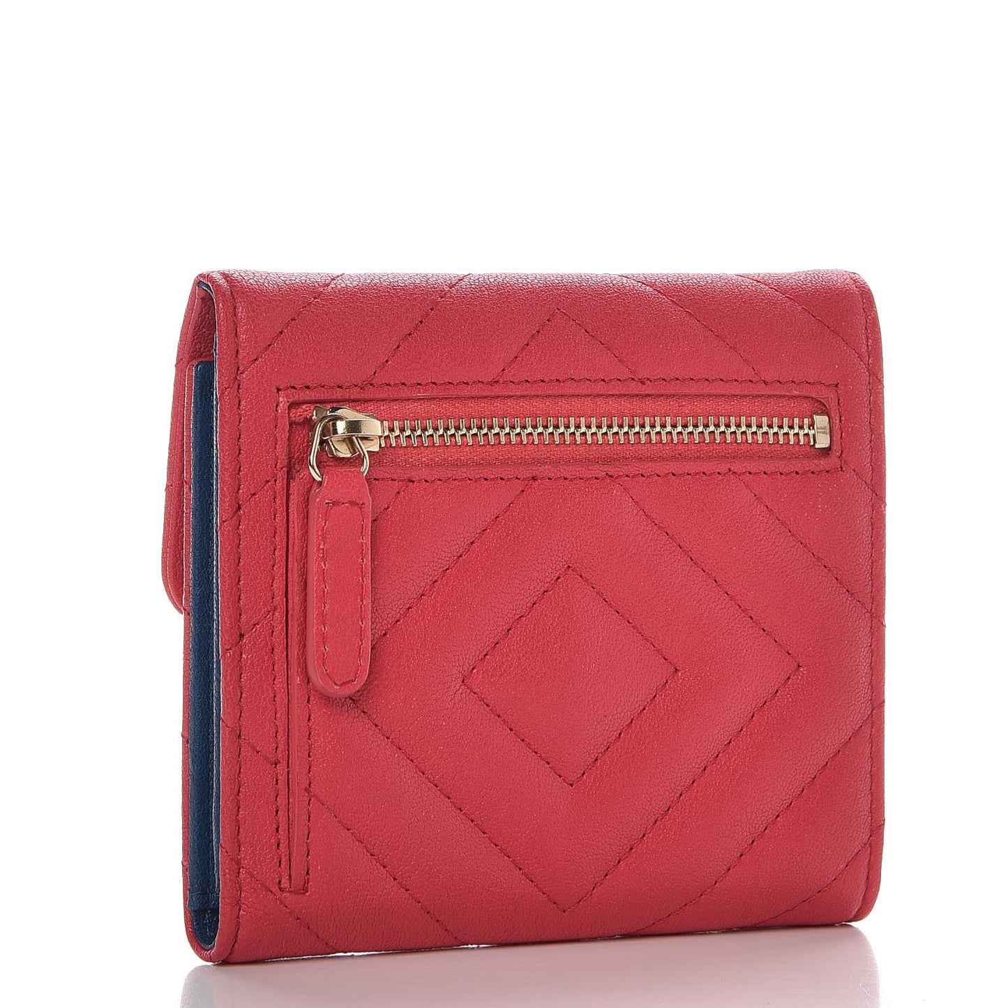 Sheepskin Chevron Quilted Reissue Compact Wallet Light Red