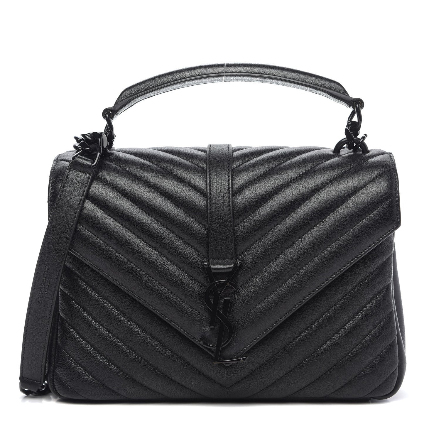 Sheepskin Matelasse Chevron Monogram Monochrome Medium College Bag Black
