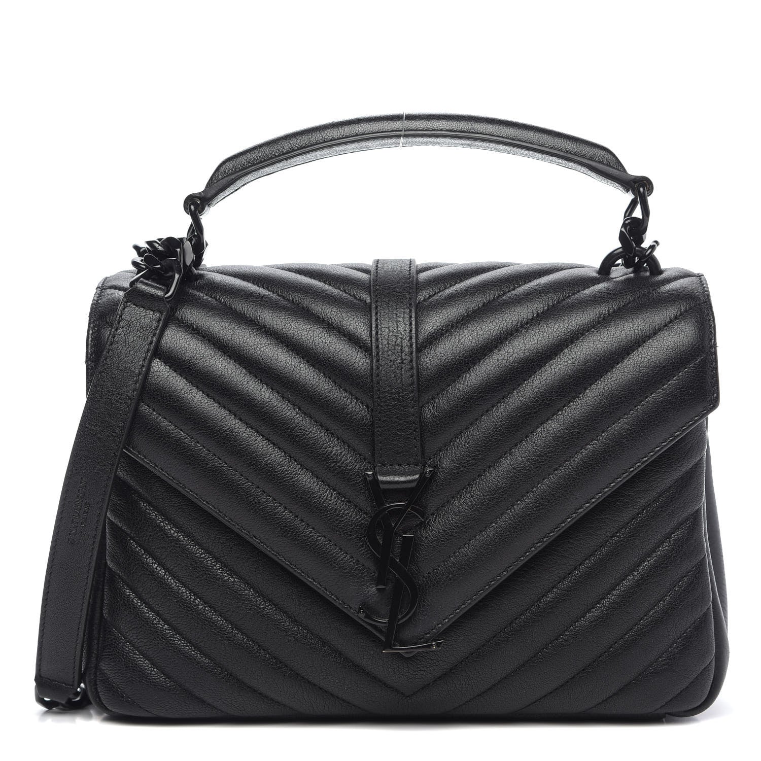 Saint Laurent Sheepskin Matelasse Chevron Monogram Monochrome Medium College Bag Black 1 of 11