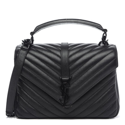 Saint Laurent Sheepskin Matelasse Chevron Monogram Monochrome Medium College Bag Black 1 of 11
