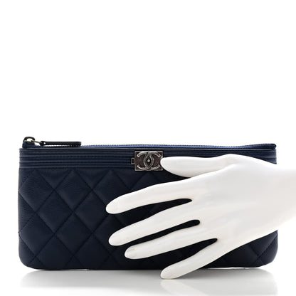 Chanel Lambskin Quilted Small Boy Zipped Pouch Navy 2 of 9