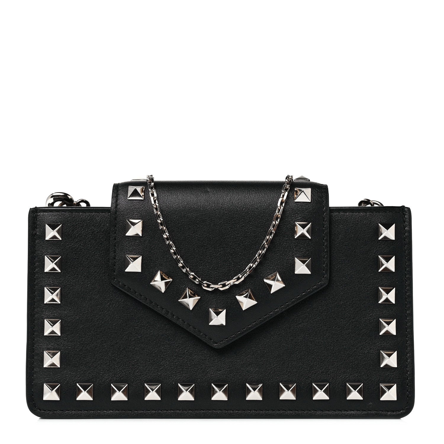 Valentino Garavani Calfskin Rockstud Phone Case With Chain Black 1 of 7