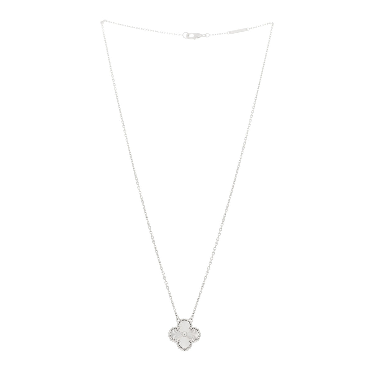 18K White Gold Guilloche Vintage Alhambra Pendant Necklace