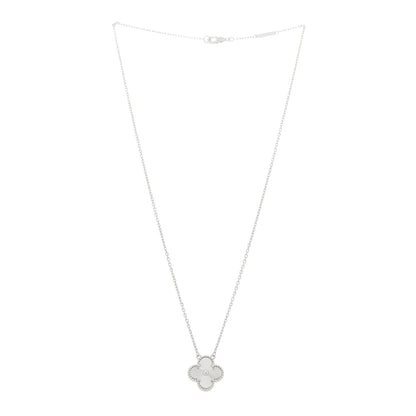 Van Cleef & Arpels 18K White Gold Guilloche Vintage Alhambra Pendant Necklace 3 of 5