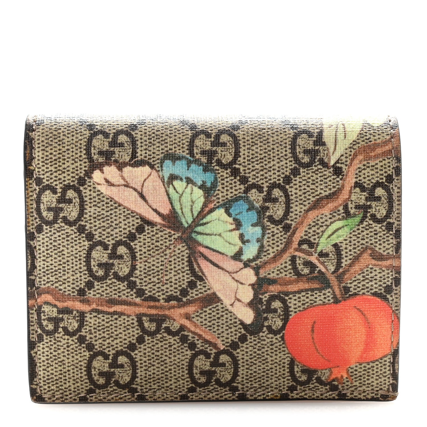Gucci GG Supreme Monogram Tian Card Case Beige Multicolor Red 2 of 15