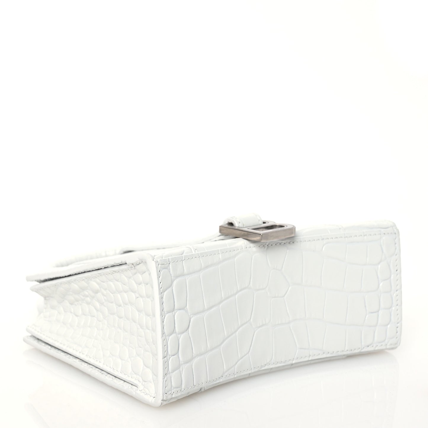 Shiny Calfskin Crocodile Embossed XXS Hourglass East West Tote White