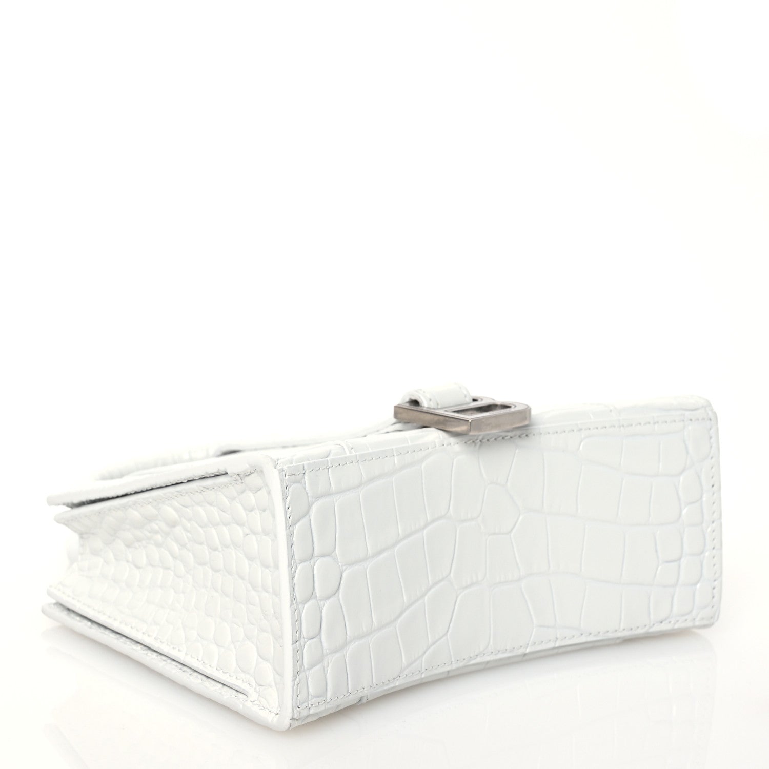 Balenciaga Shiny Calfskin Crocodile Embossed XXS Hourglass East West Tote White 4 of 10