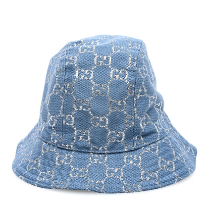 Gucci Canvas Lame GG Monogram Bucket Hat S Light Blue Silver 3 of 8