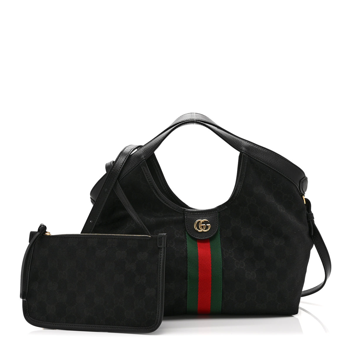 Gucci Denim GG Monogram Web Small Giglio Tote Black 3 of 11