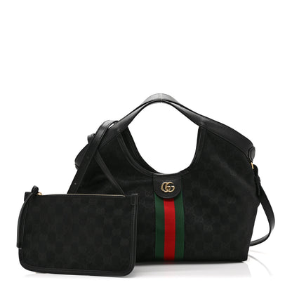Gucci Denim GG Monogram Web Small Giglio Tote Black 3 of 11