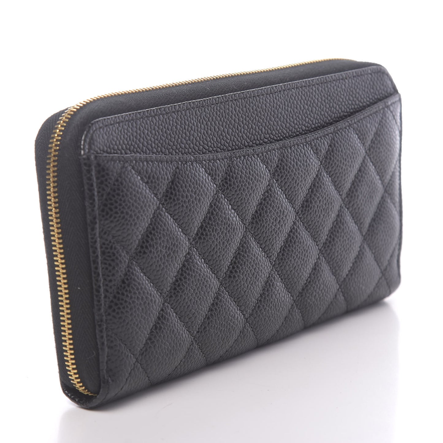 Caviar Quilted Large Gusset Zip Around Wallet Black