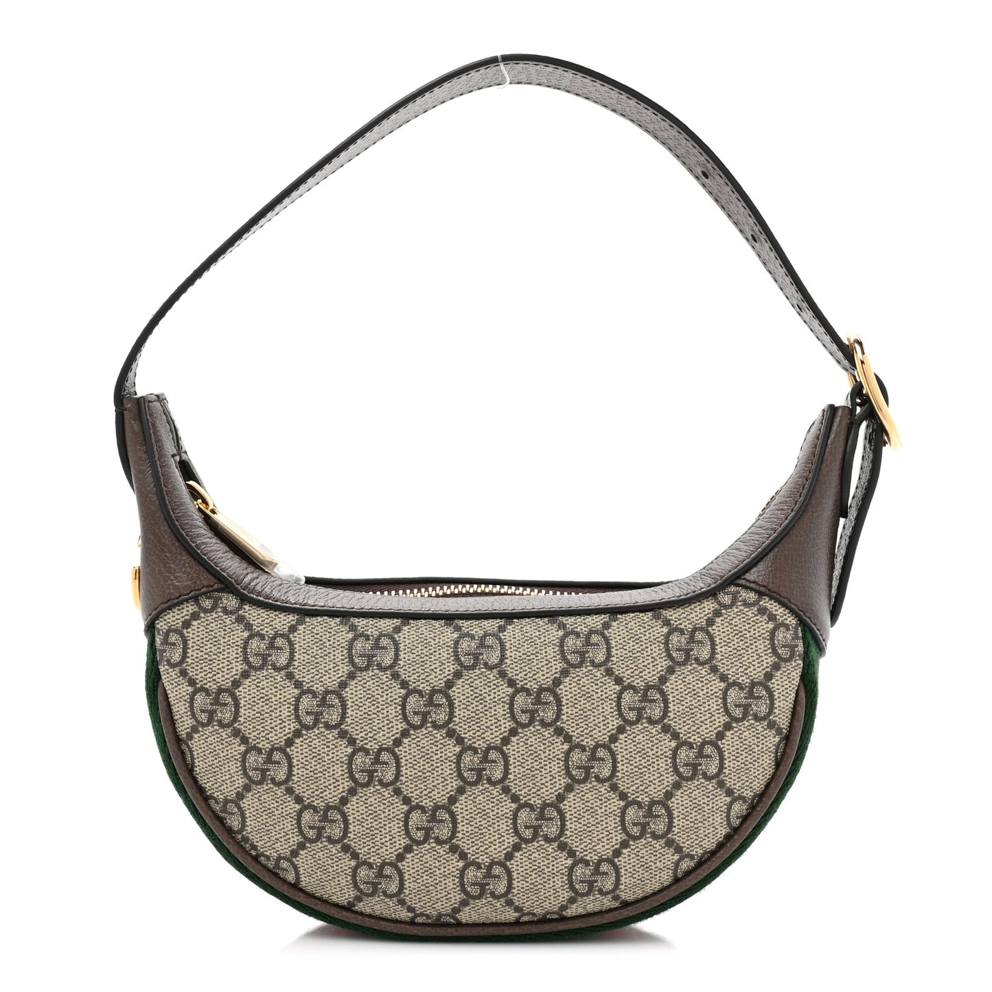 GG Supreme Monogram Textured Calfskin Web Mini Ophidia Half Moon Hobo Beige Ebony New Acero