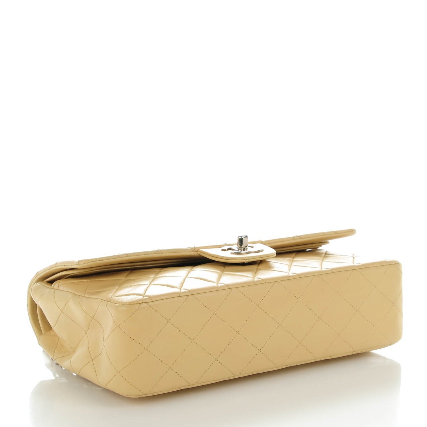 Lambskin Quilted Medium Double Flap Beige