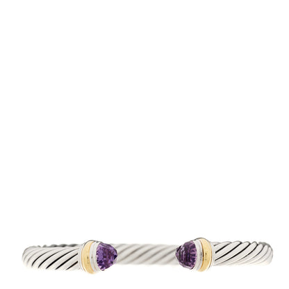 David Yurman Sterling Silver 14K Yellow Gold Amethyst 7mm Cable Classics Bracelet 1 of 4