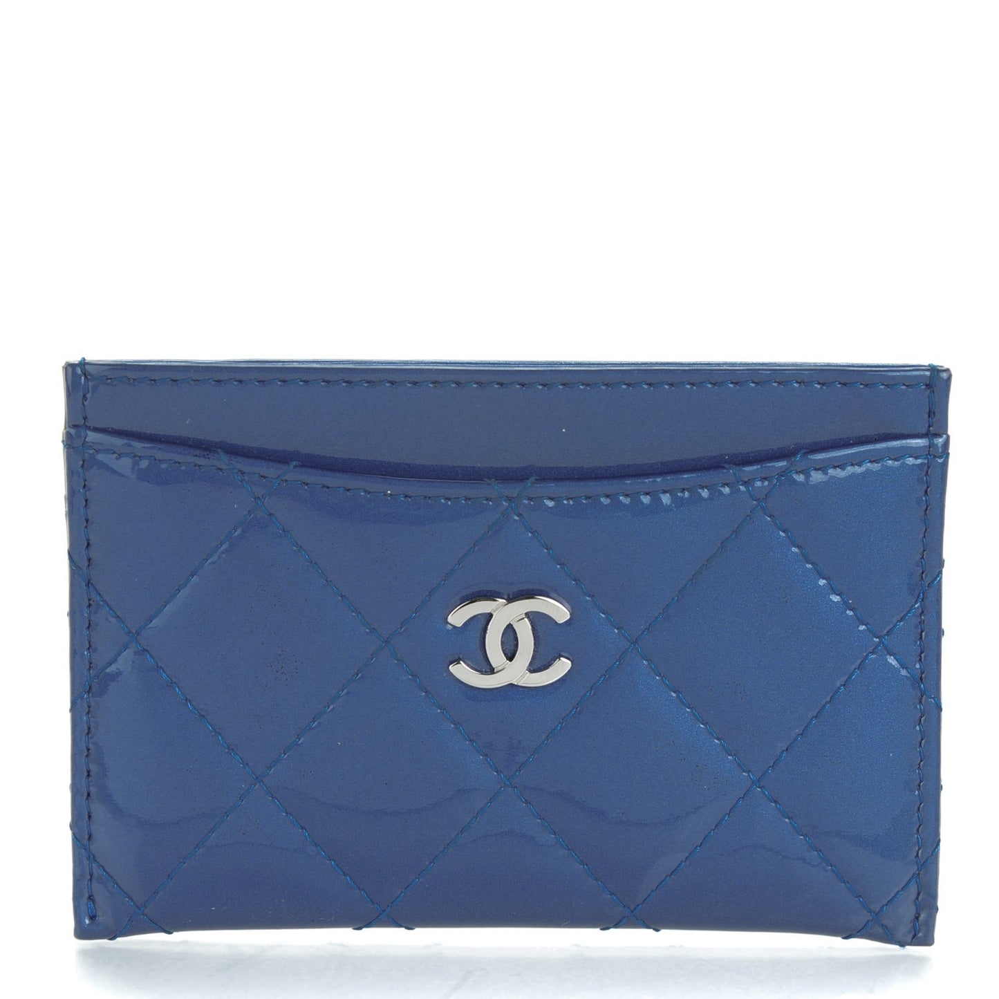 Patent Quilted Card Holder Blue