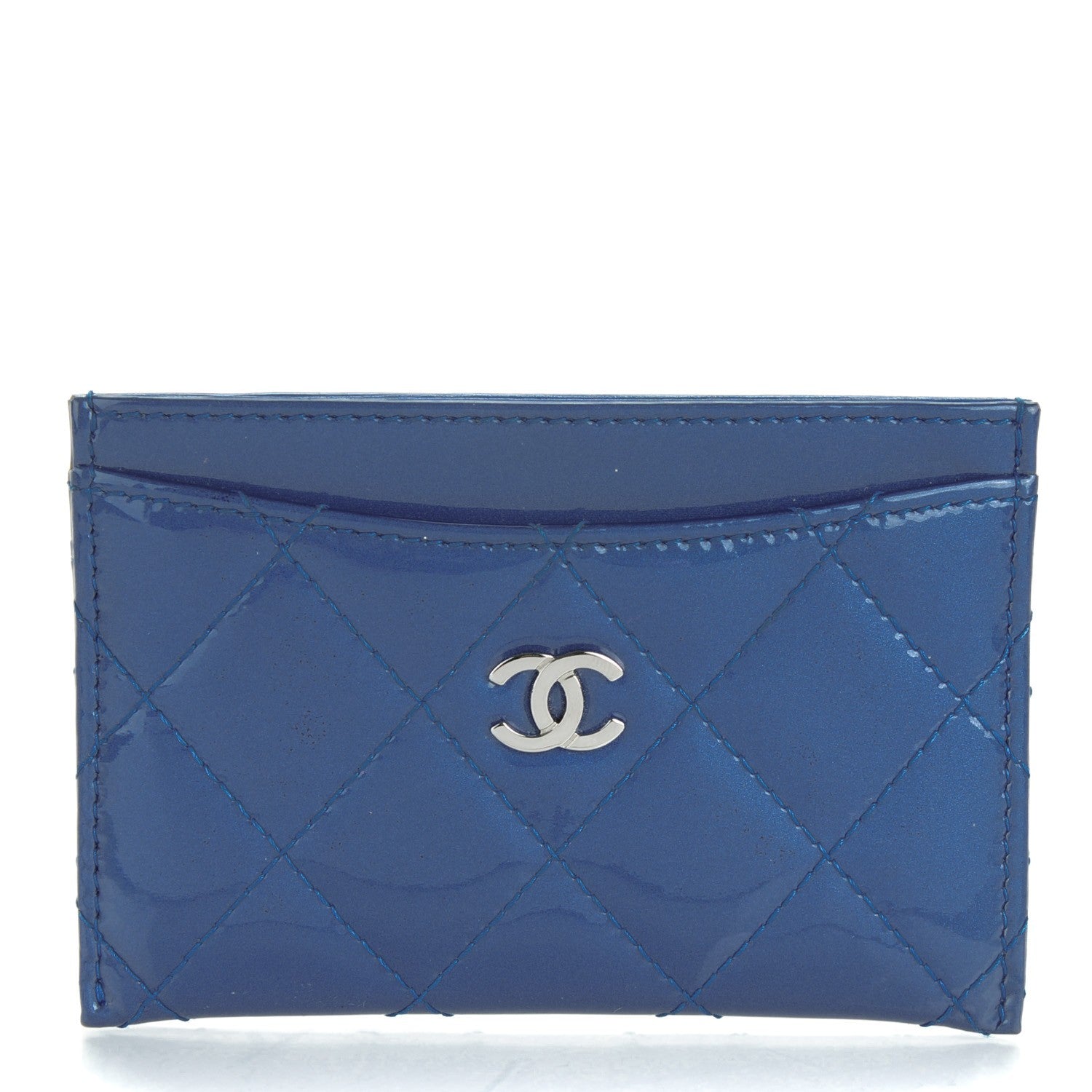 Chanel Patent Quilted Card Holder Blue 1 of 8