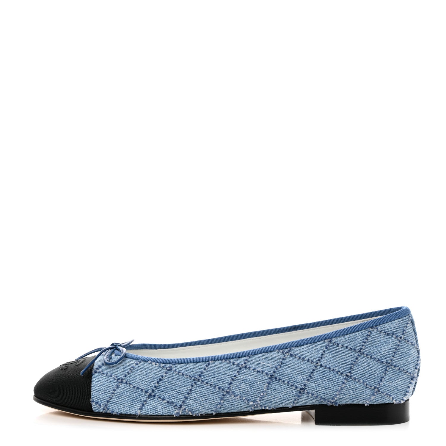 Chanel Denim Embroidered Grosgrain CC Cap Toe Ballerina Flats 40.5 Blue Black 1 of 9