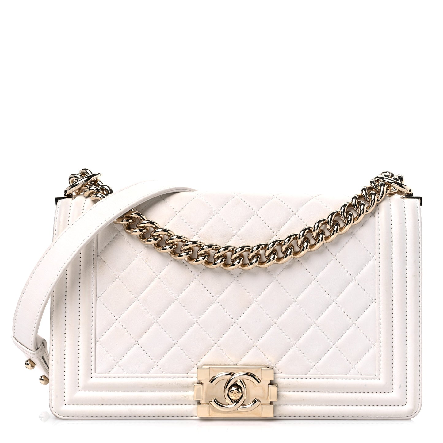 Lambskin Quilted Medium Boy Flap White