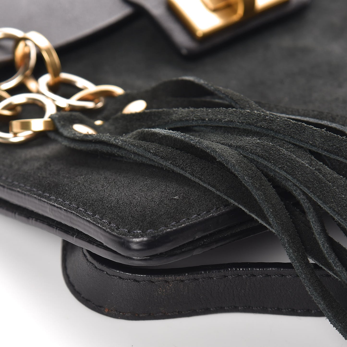 Calfskin Suede Small Jane Fringe Bag Black