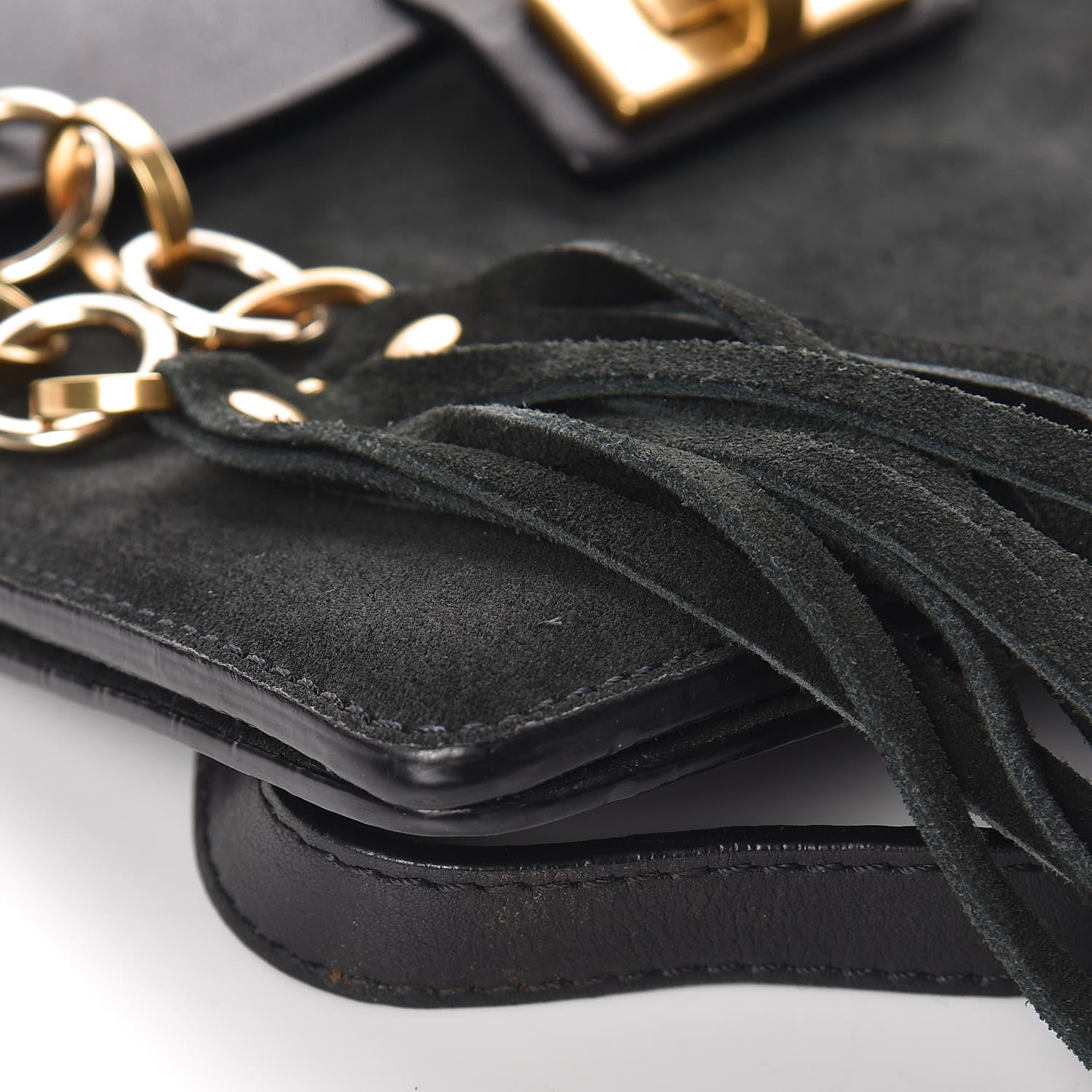 Chloe Calfskin Suede Small Jane Fringe Bag Black 10 of 11