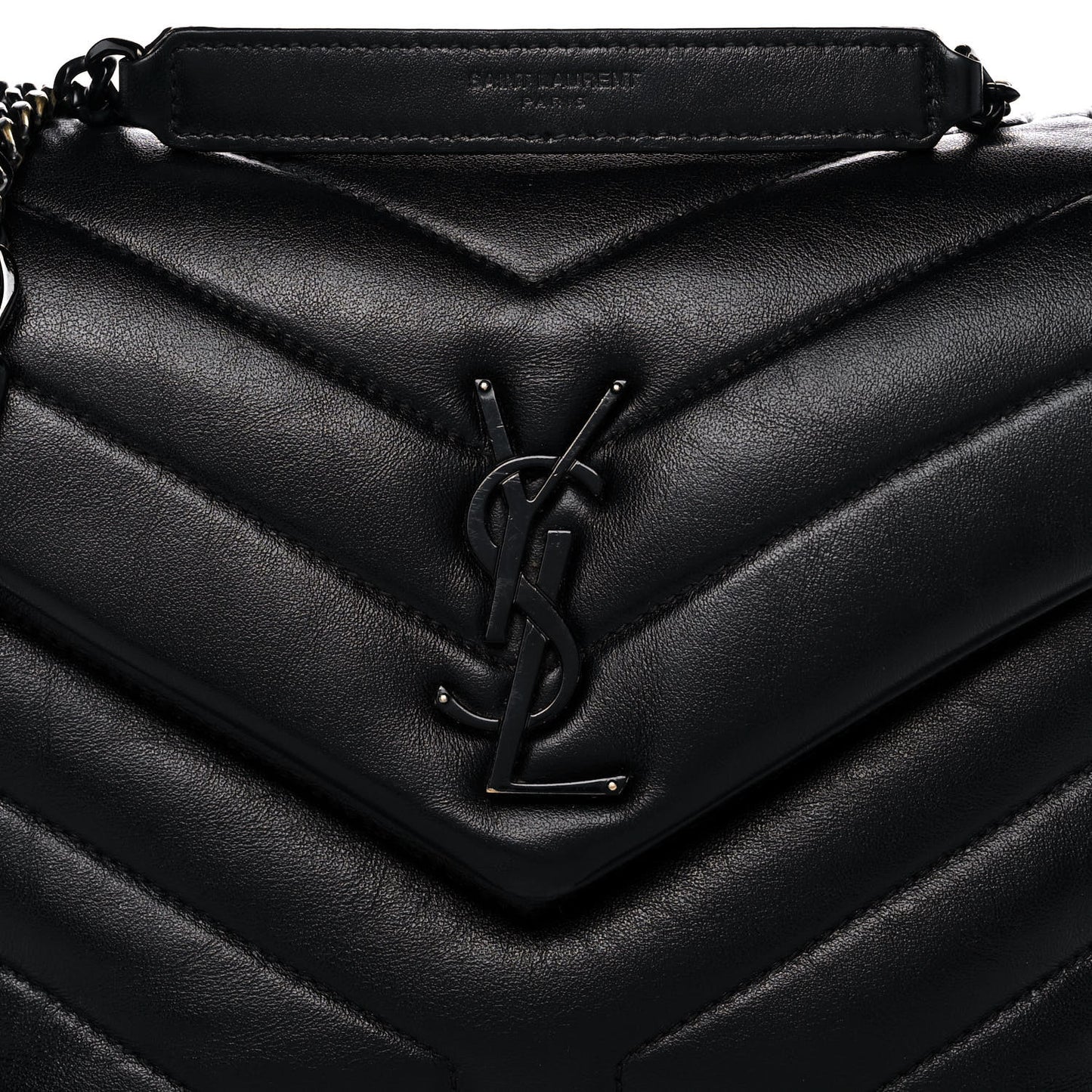 Calfskin Y Quilted Monogram Small Loulou Chain Satchel Black