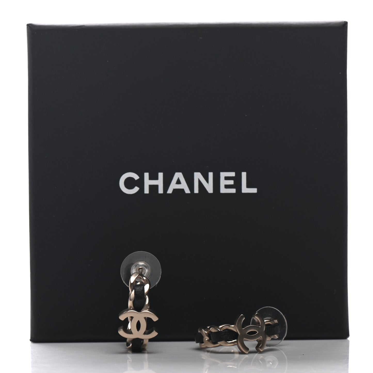 Lambskin CC Chain Hoop Earrings Matte Gold Black