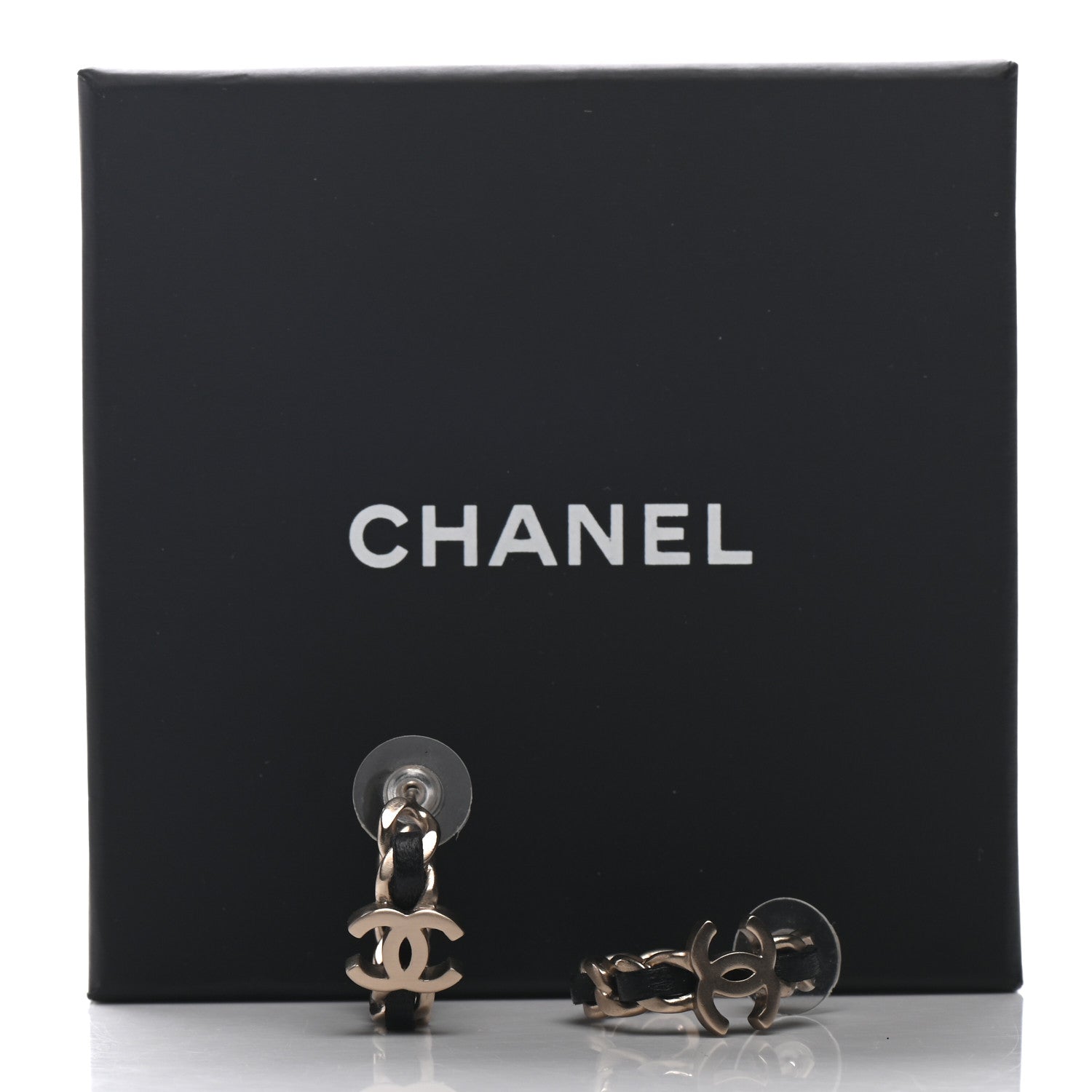 Chanel Lambskin CC Chain Hoop Earrings Matte Gold Black 5 of 5