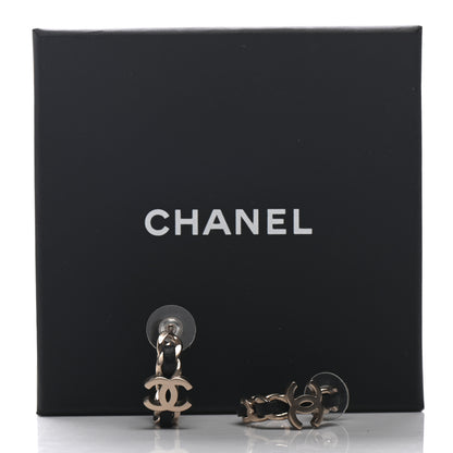 Chanel Lambskin CC Chain Hoop Earrings Matte Gold Black 5 of 5