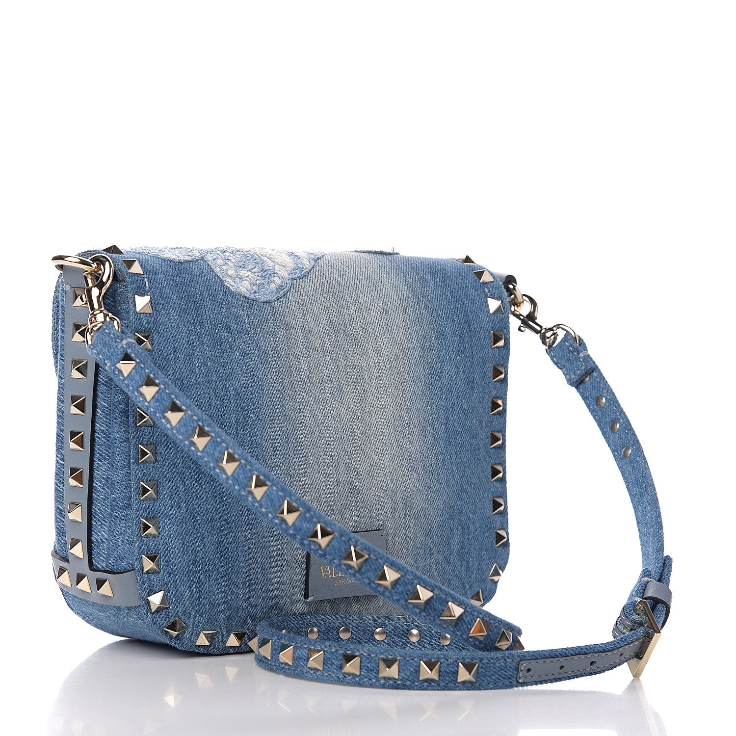 Valentino Garavani Denim Butterfly Embroidered Rockstud Shoulder Flap Messenger Bag Light Denim 2 of 8