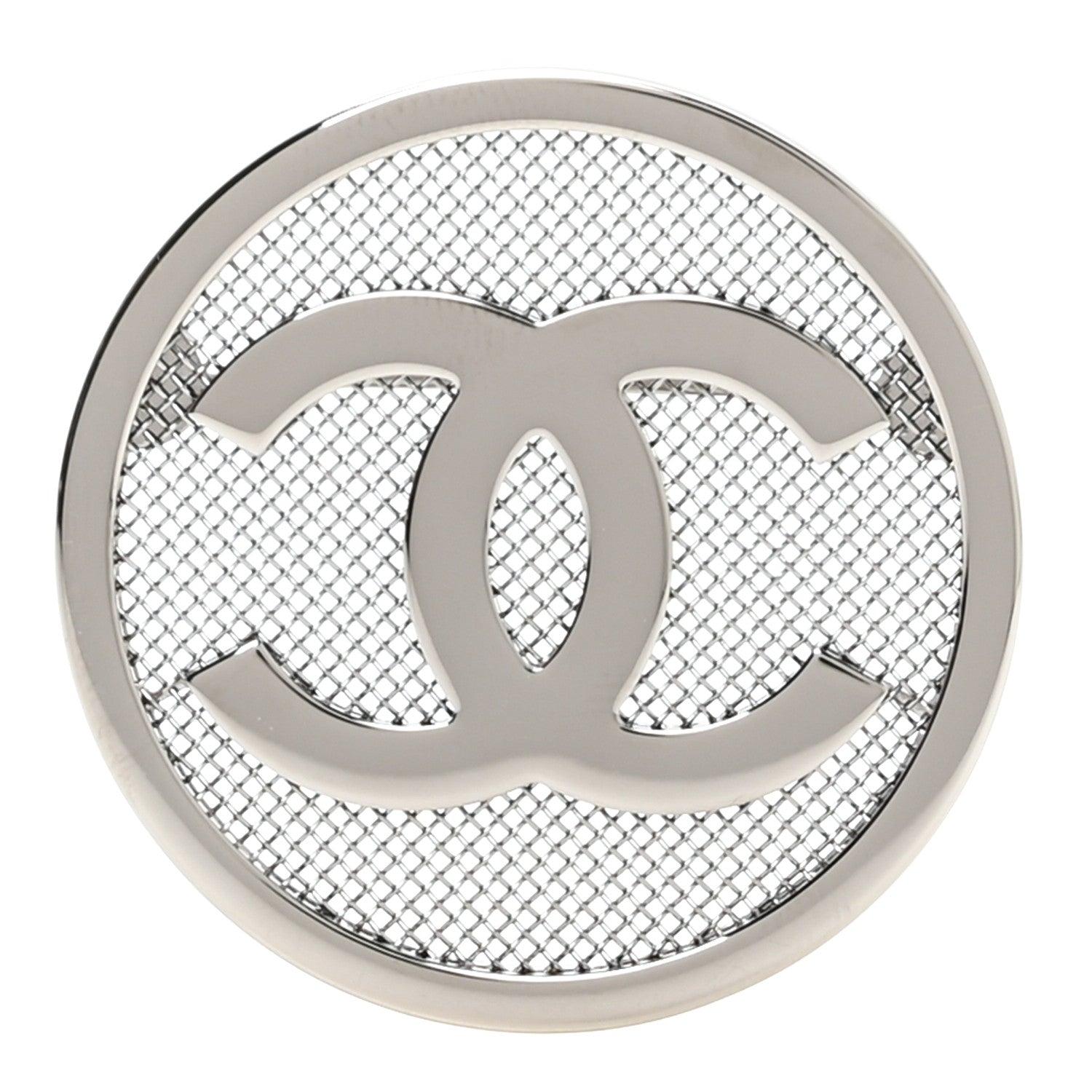 Chanel Mesh Circle CC Brooch Silver 1 of 4